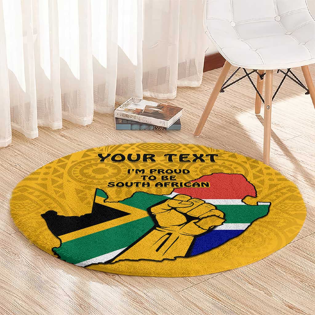 Personalised South Africa Round Carpet African Pattern Happy Freedom Day Yellow Version LT14