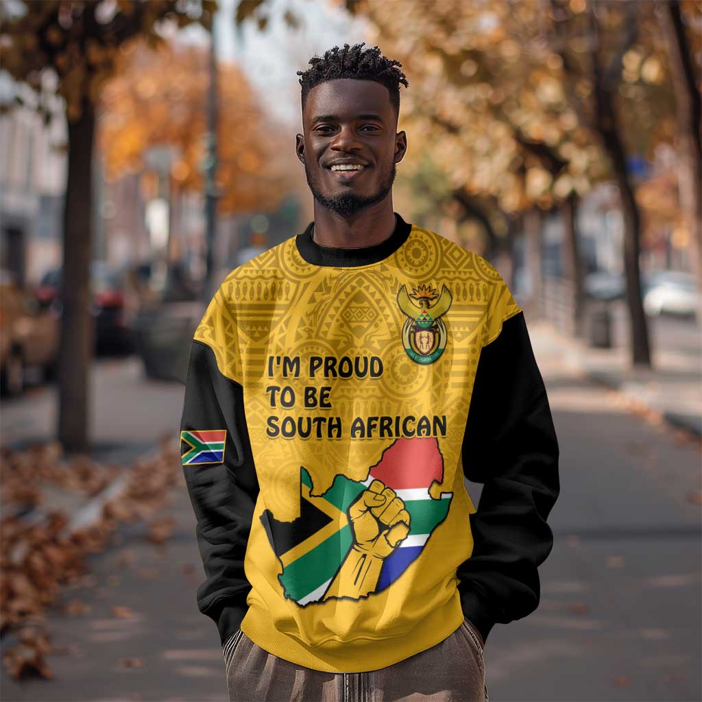 Personalised South Africa Sweatshirt African Pattern Happy Freedom Day Yellow Version LT14