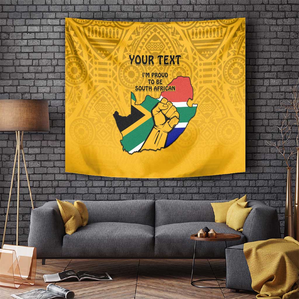 Personalised South Africa Tapestry African Pattern Happy Freedom Day Yellow Version LT14