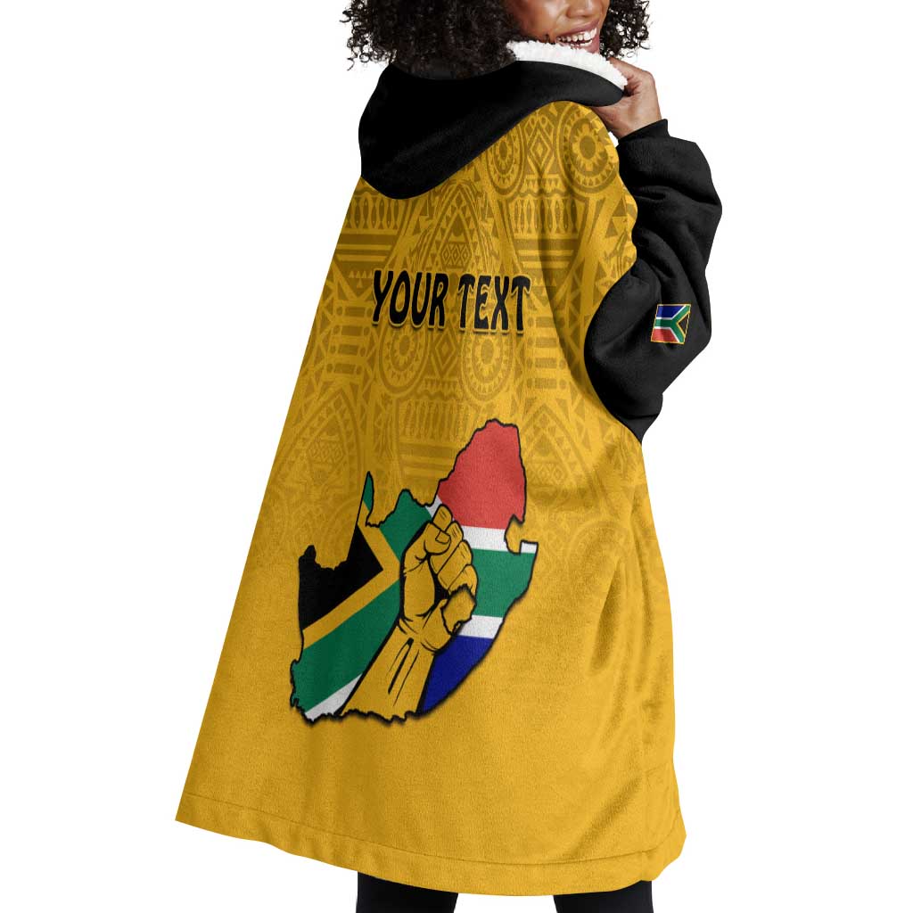Personalised South Africa Wearable Blanket Hoodie African Pattern Happy Freedom Day Yellow Version LT14