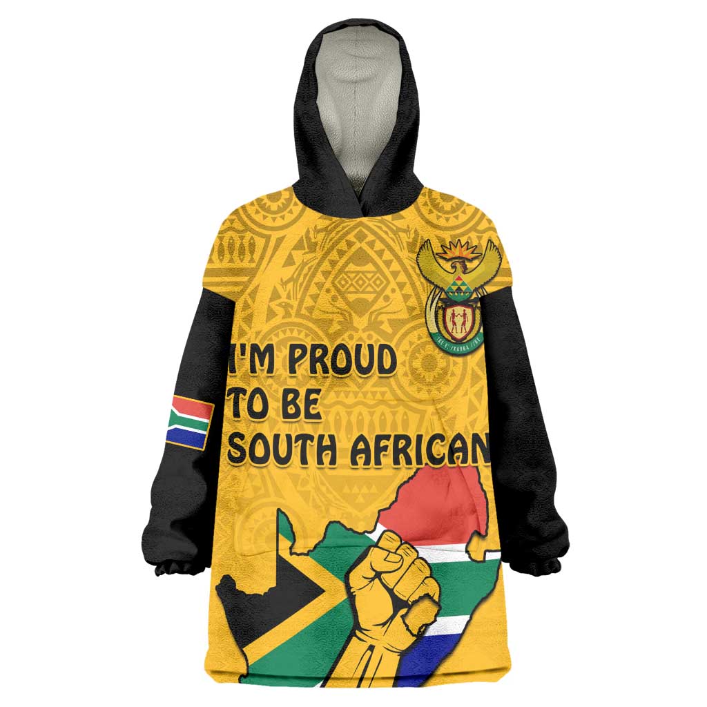 Personalised South Africa Wearable Blanket Hoodie African Pattern Happy Freedom Day Yellow Version LT14