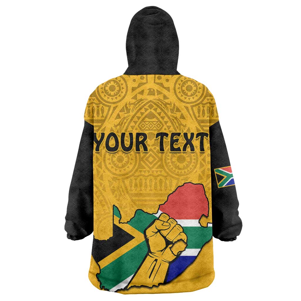 Personalised South Africa Wearable Blanket Hoodie African Pattern Happy Freedom Day Yellow Version LT14