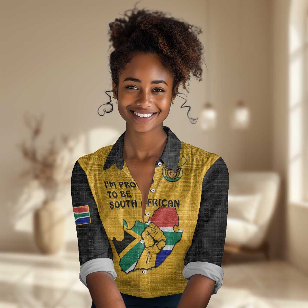 Personalised South Africa Women Casual Shirt African Pattern Happy Freedom Day Yellow Version LT14