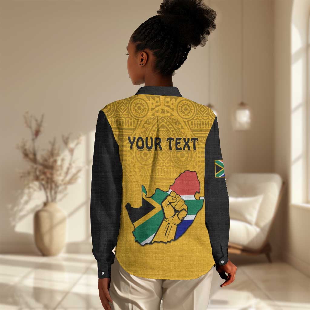 Personalised South Africa Women Casual Shirt African Pattern Happy Freedom Day Yellow Version LT14
