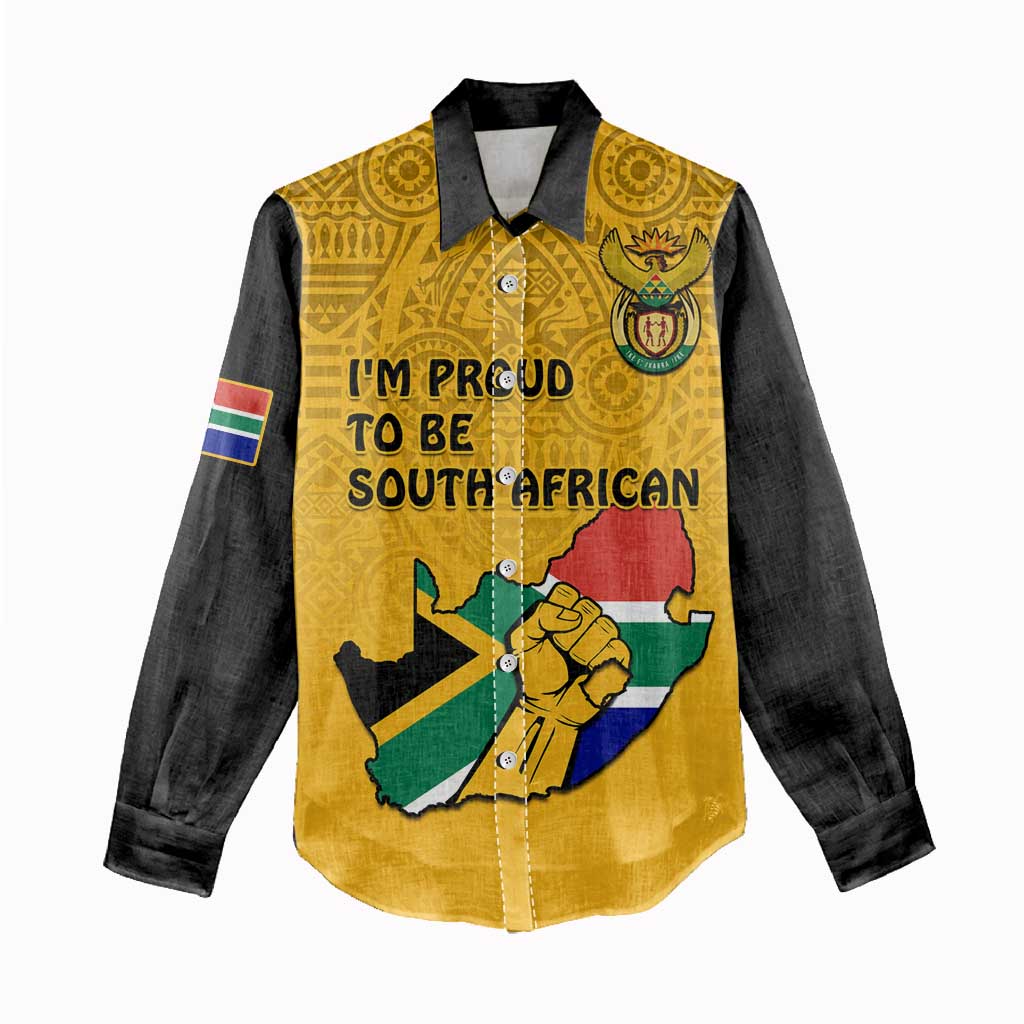 Personalised South Africa Women Casual Shirt African Pattern Happy Freedom Day Yellow Version LT14