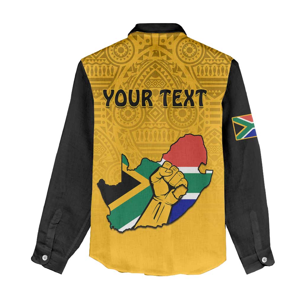 Personalised South Africa Women Casual Shirt African Pattern Happy Freedom Day Yellow Version LT14