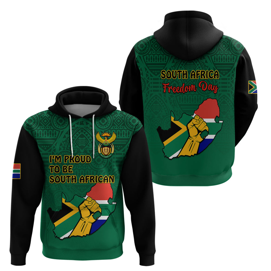 South Africa Hoodie African Pattern Happy Freedom Day Green Version LT14