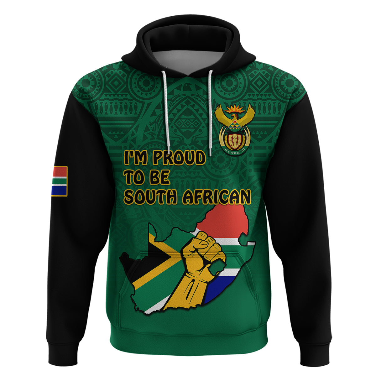 South Africa Hoodie African Pattern Happy Freedom Day Green Version LT14