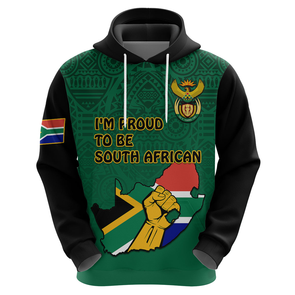 South Africa Hoodie African Pattern Happy Freedom Day Green Version LT14