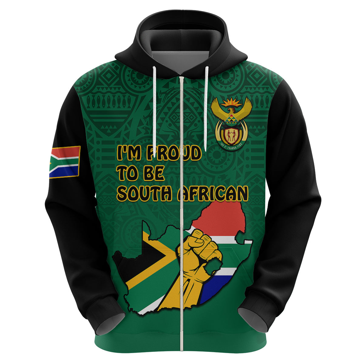 South Africa Hoodie African Pattern Happy Freedom Day Green Version LT14