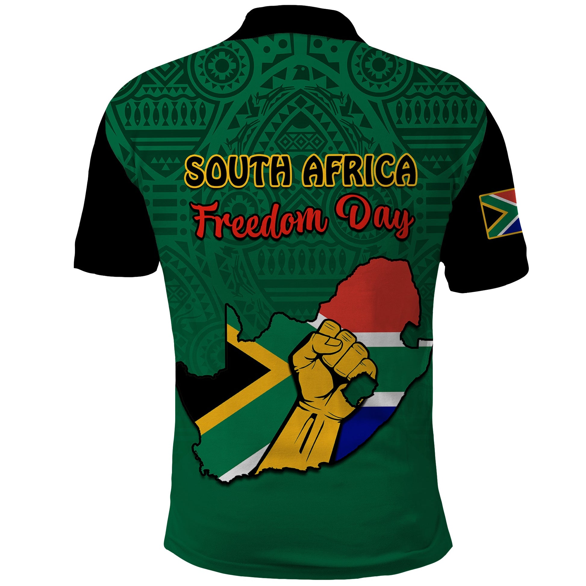 South Africa Polo Shirt African Pattern Happy Freedom Day Green Version LT14