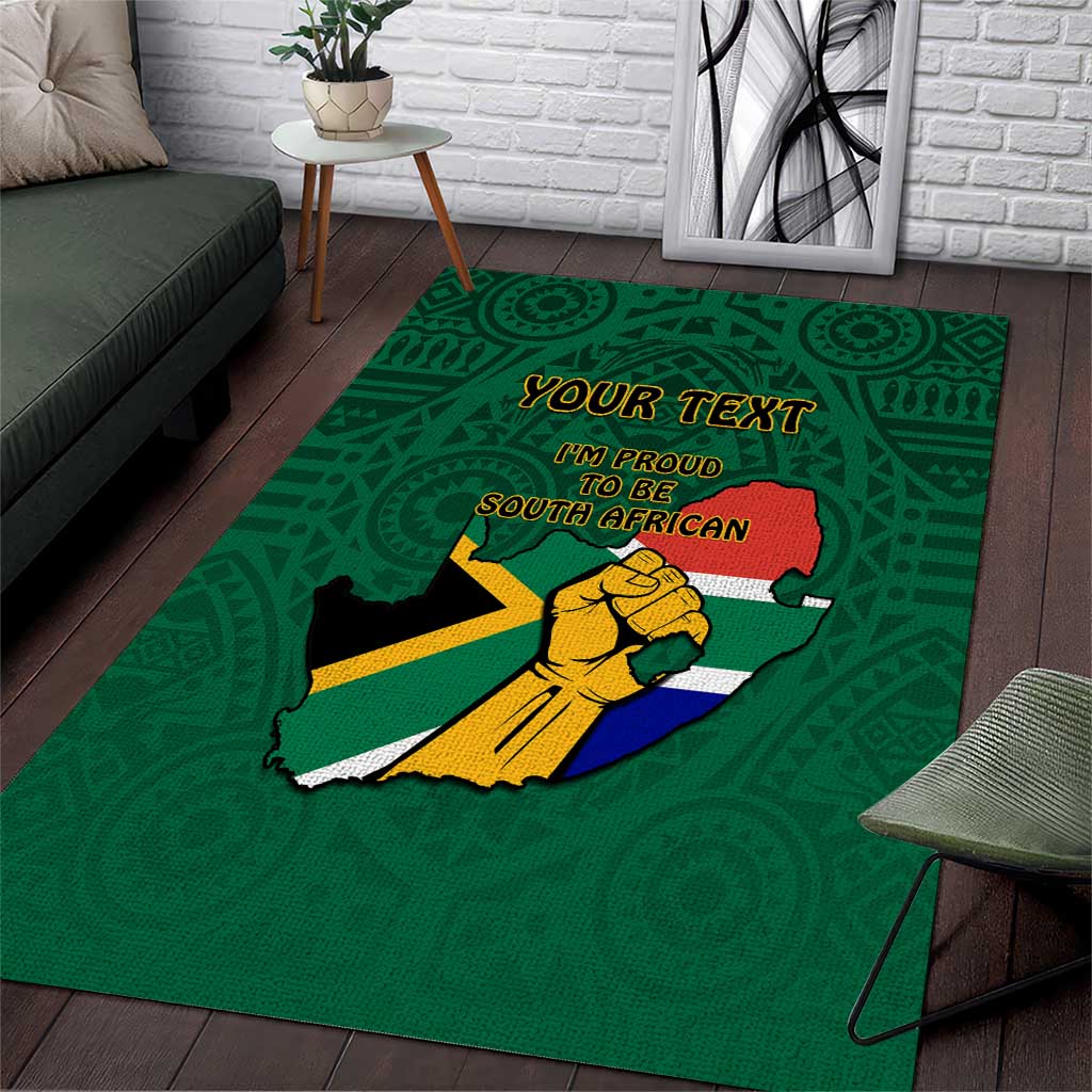 Personalised South Africa Area Rug African Pattern Happy Freedom Day Green Version LT14
