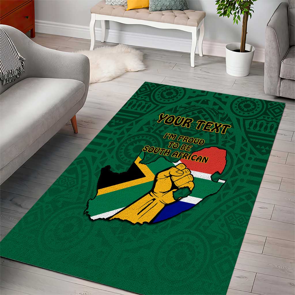 Personalised South Africa Area Rug African Pattern Happy Freedom Day Green Version LT14