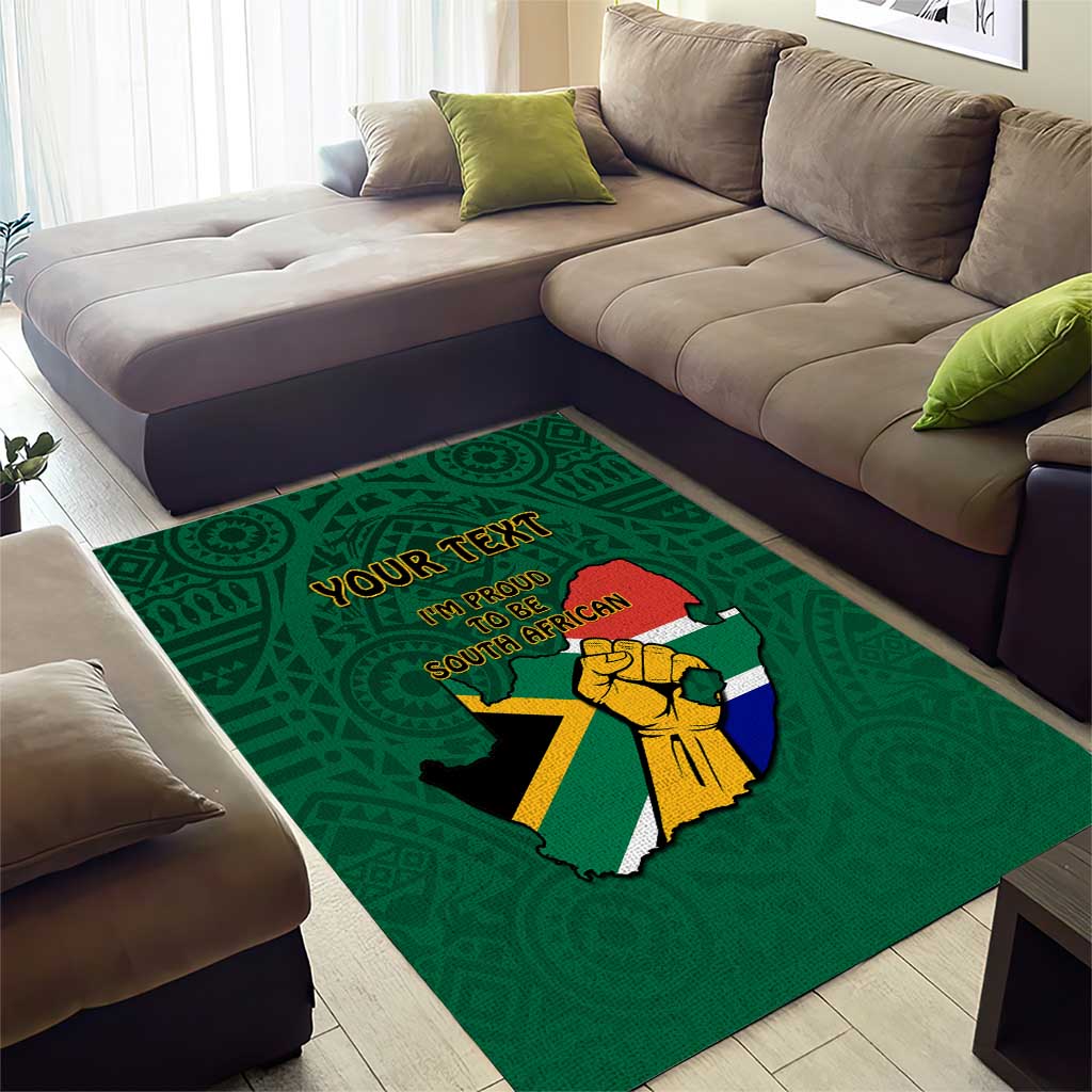 Personalised South Africa Area Rug African Pattern Happy Freedom Day Green Version LT14