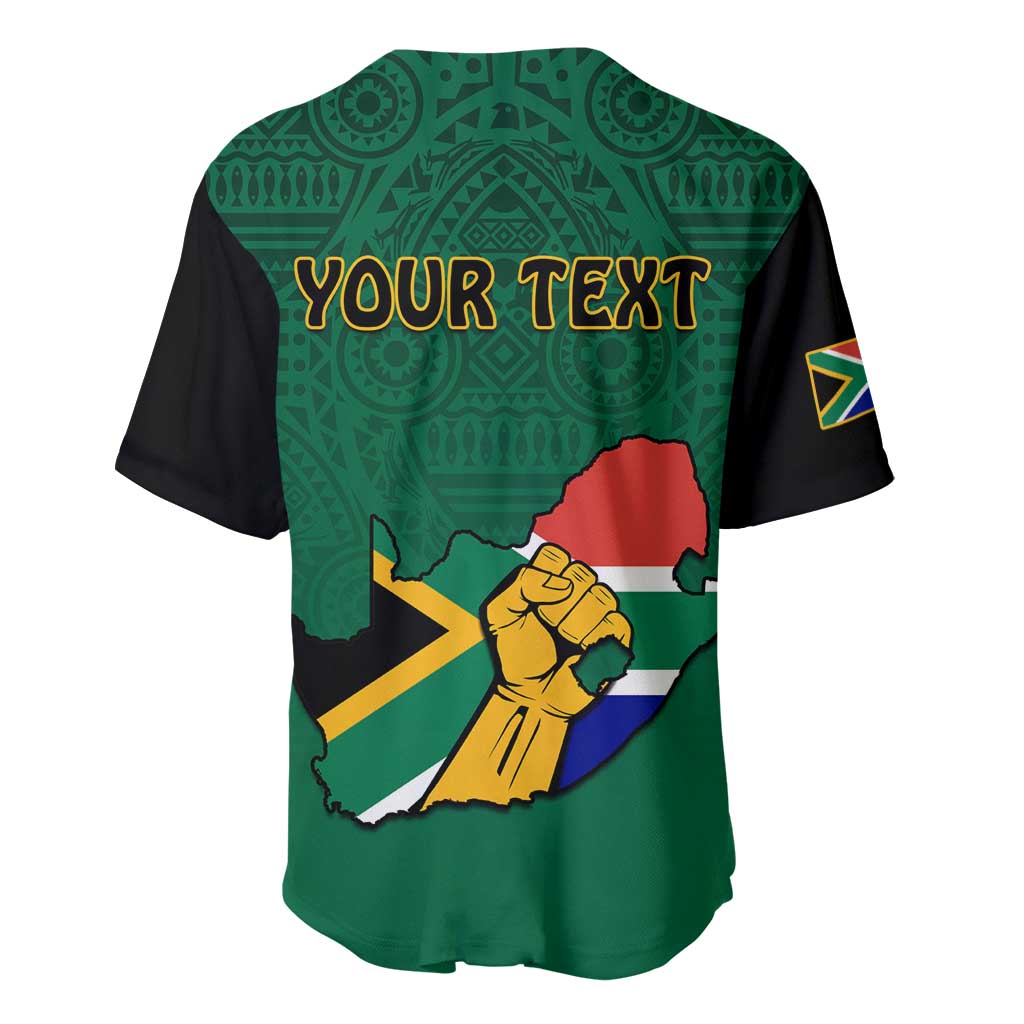 Personalised South Africa Baseball Jersey African Pattern Happy Freedom Day Green Version LT14