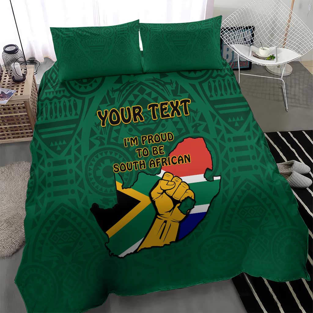 Personalised South Africa Bedding Set African Pattern Happy Freedom Day Green Version LT14