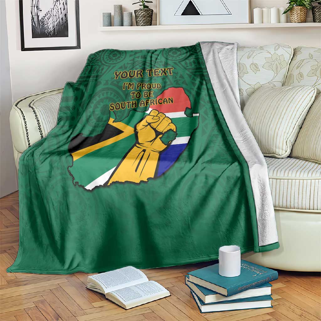 Personalised South Africa Blanket African Pattern Happy Freedom Day Green Version LT14