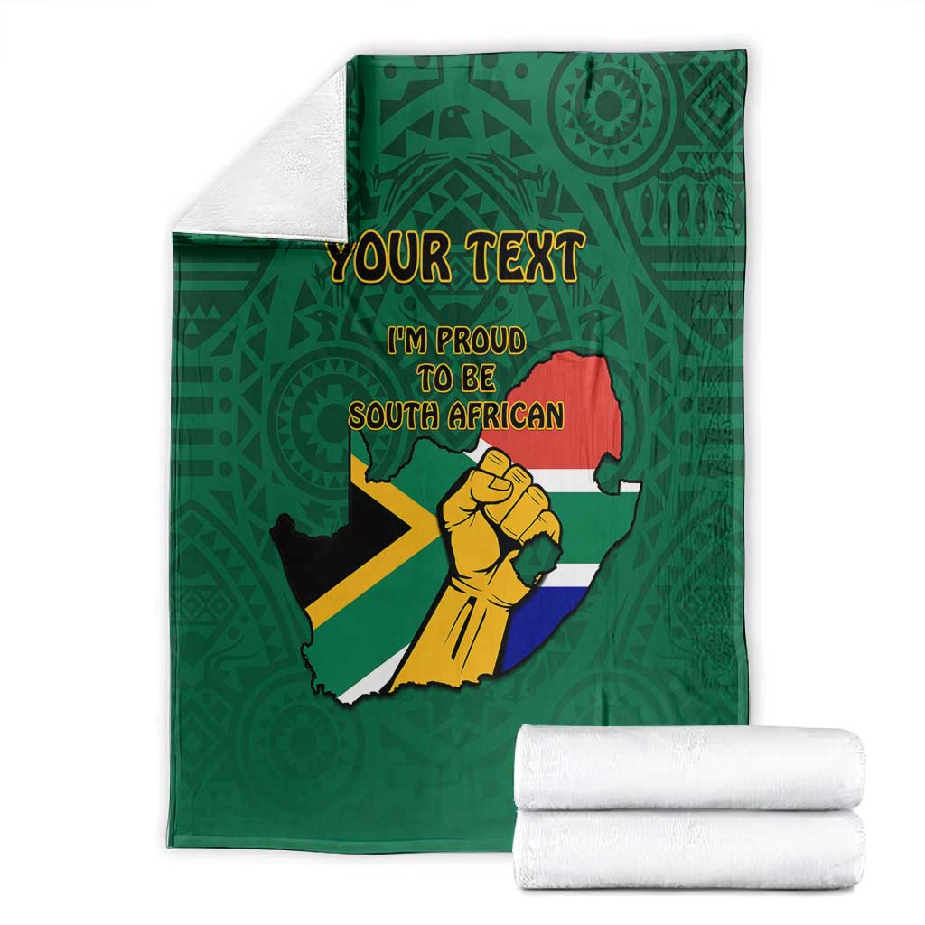 Personalised South Africa Blanket African Pattern Happy Freedom Day Green Version LT14