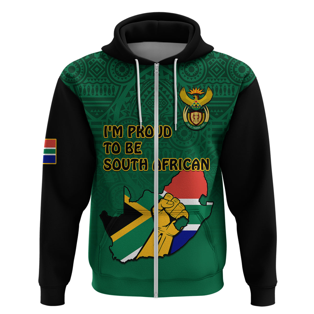 Custom South Africa Hoodie African Pattern Happy Freedom Day Green Version LT14