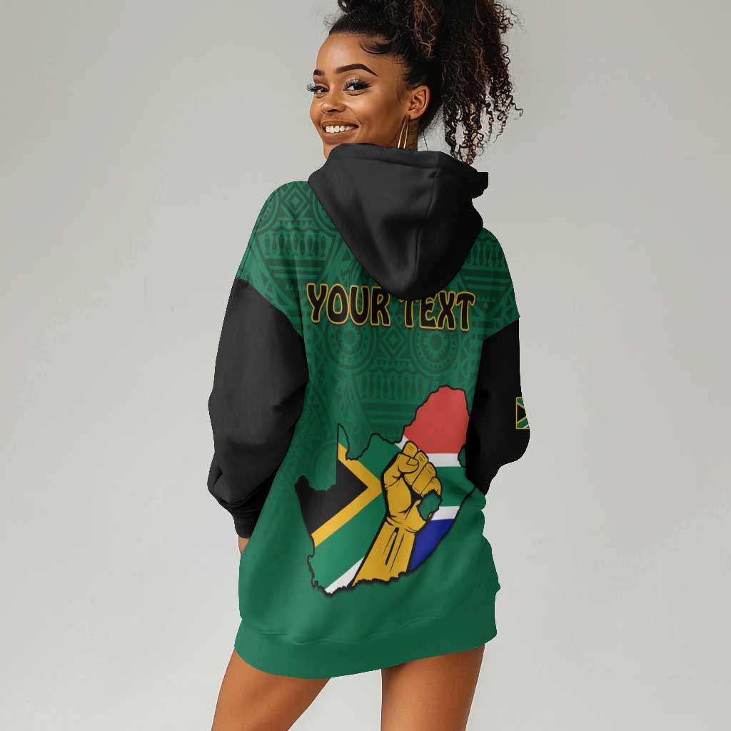 Personalised South Africa Hoodie Dress African Pattern Happy Freedom Day Green Version LT14