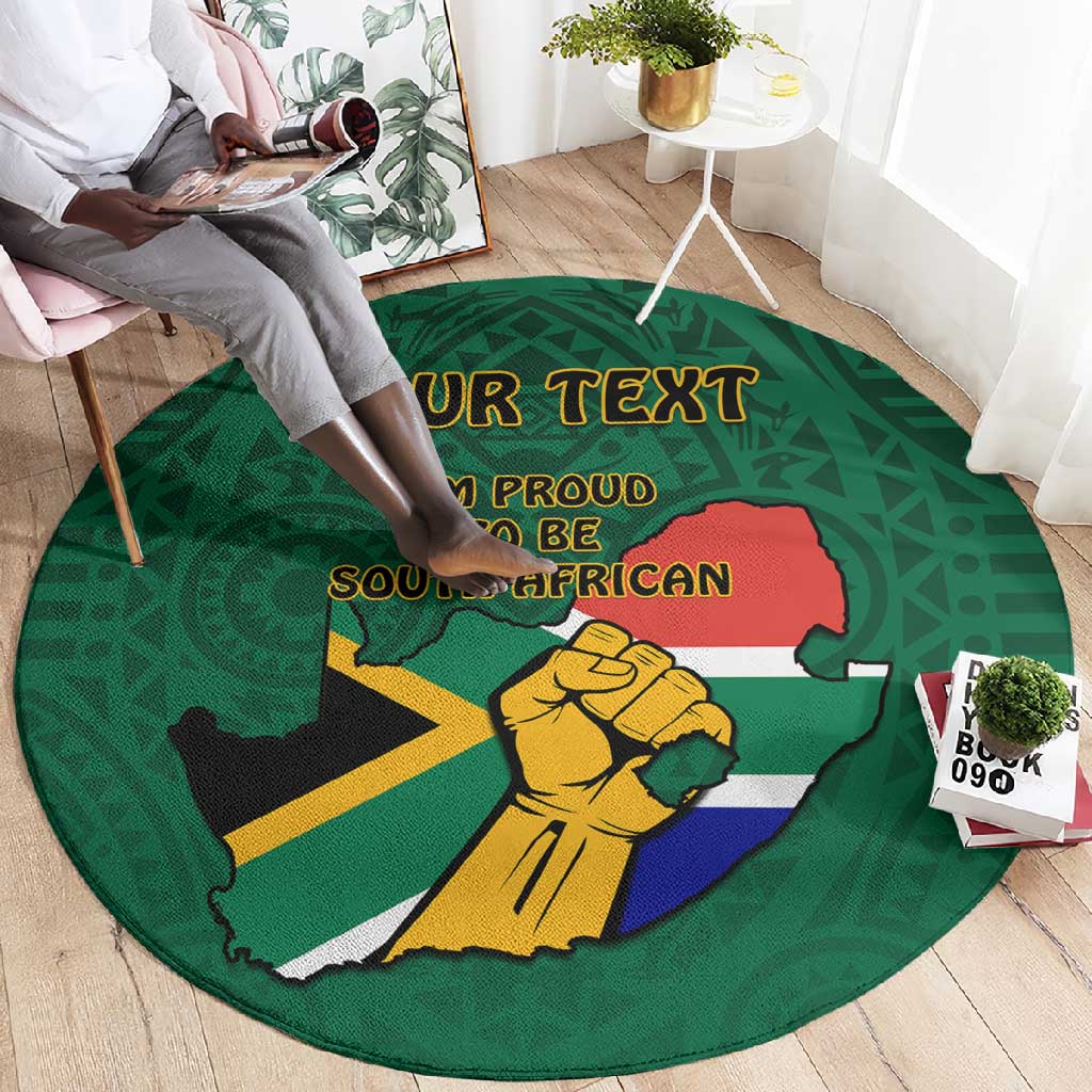 Personalised South Africa Round Carpet African Pattern Happy Freedom Day Green Version LT14
