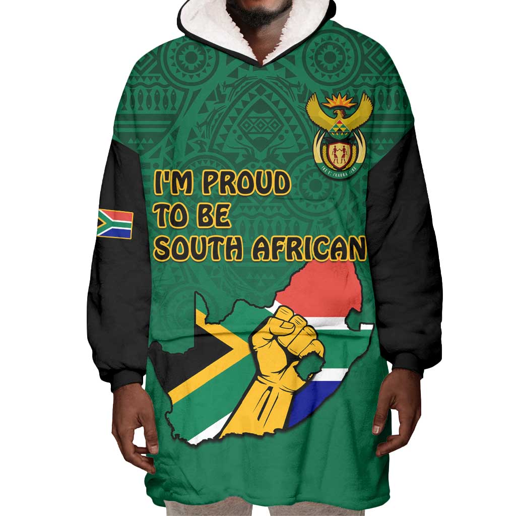 Personalised South Africa Wearable Blanket Hoodie African Pattern Happy Freedom Day Green Version LT14