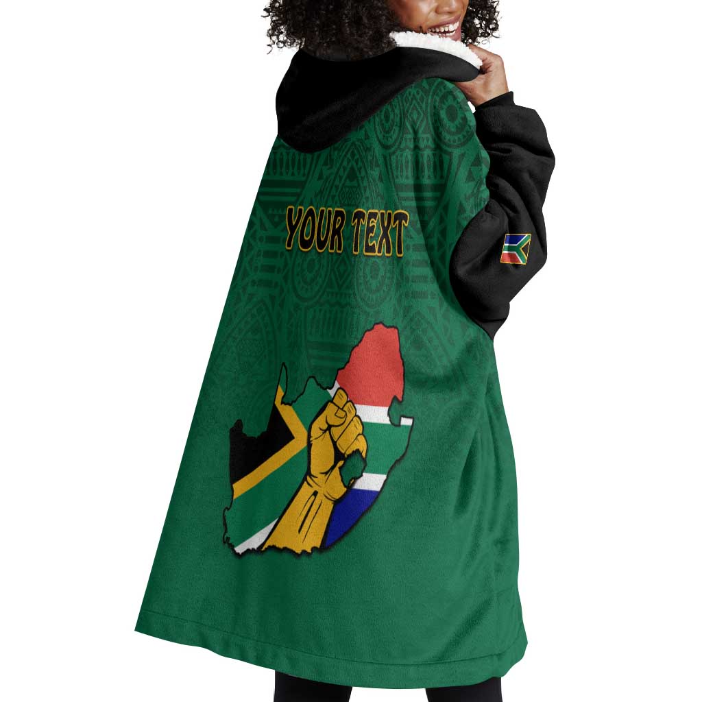 Personalised South Africa Wearable Blanket Hoodie African Pattern Happy Freedom Day Green Version LT14