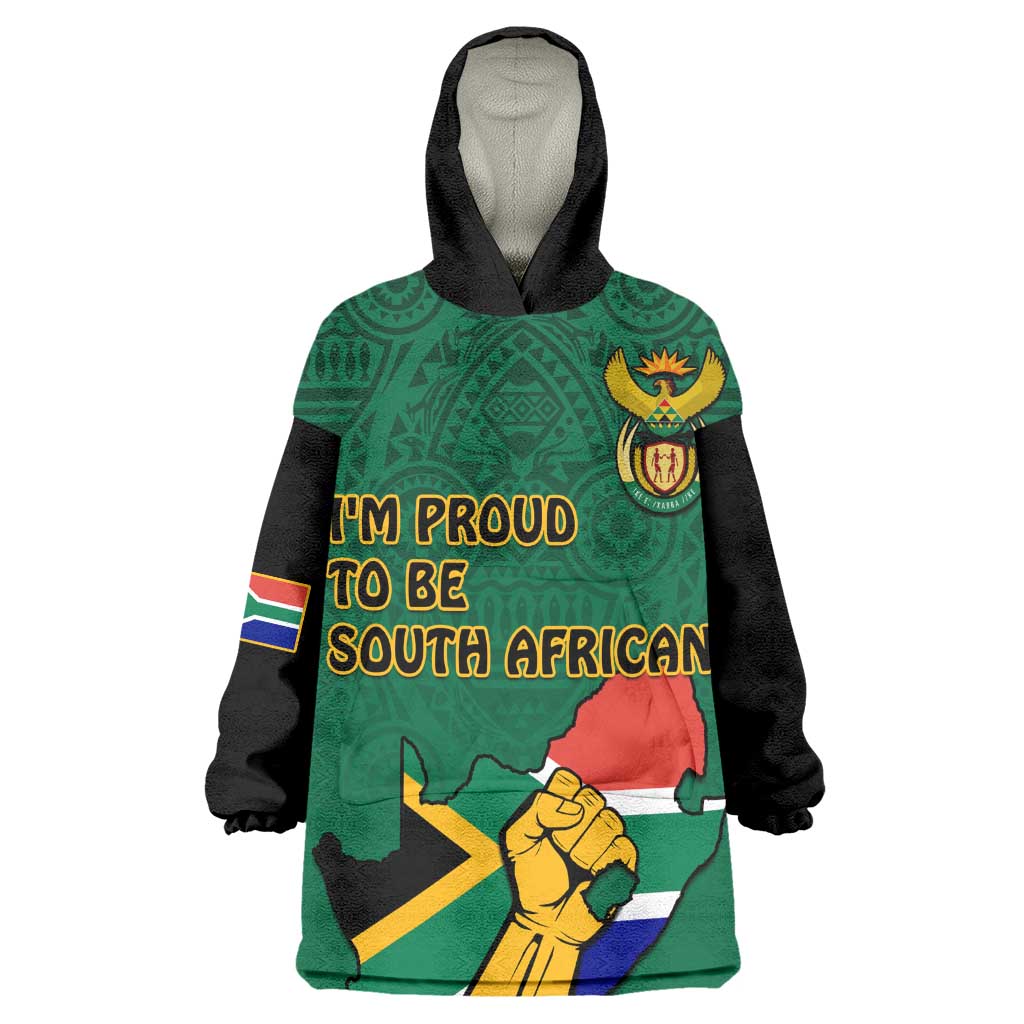 Personalised South Africa Wearable Blanket Hoodie African Pattern Happy Freedom Day Green Version LT14