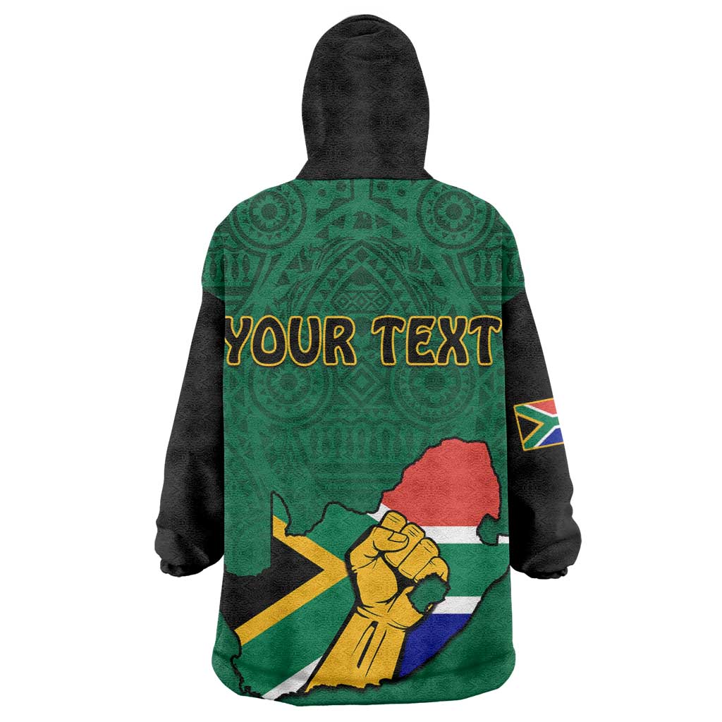Personalised South Africa Wearable Blanket Hoodie African Pattern Happy Freedom Day Green Version LT14