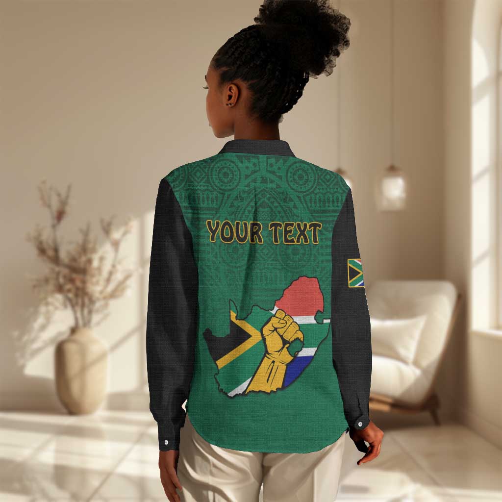 Personalised South Africa Women Casual Shirt African Pattern Happy Freedom Day Green Version LT14