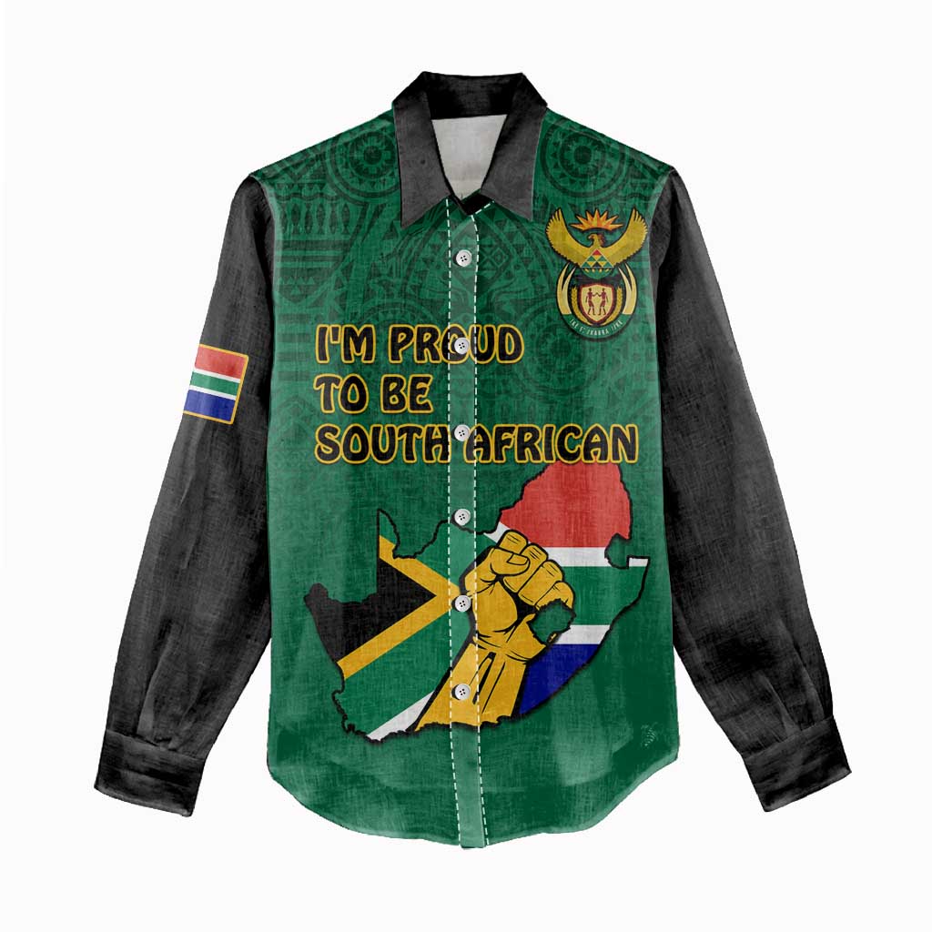 Personalised South Africa Women Casual Shirt African Pattern Happy Freedom Day Green Version LT14