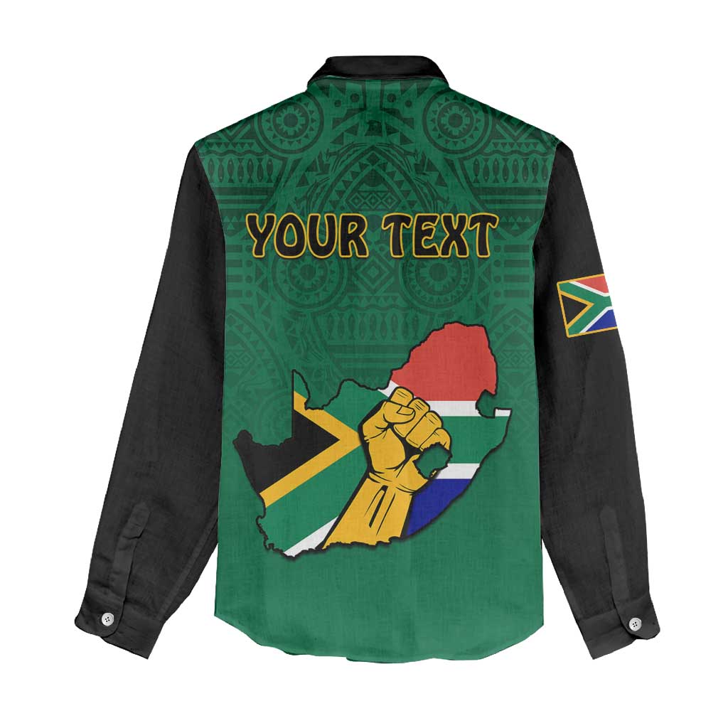 Personalised South Africa Women Casual Shirt African Pattern Happy Freedom Day Green Version LT14