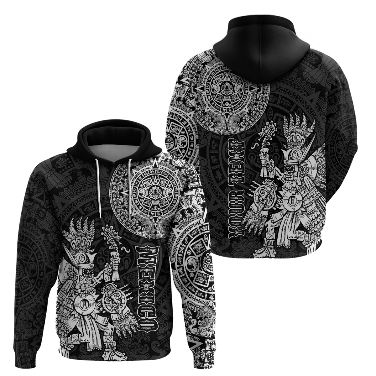 Custom Mexico Aztec Hoodie El Calendario Maya Mix Huitzilopochtli Black LT14