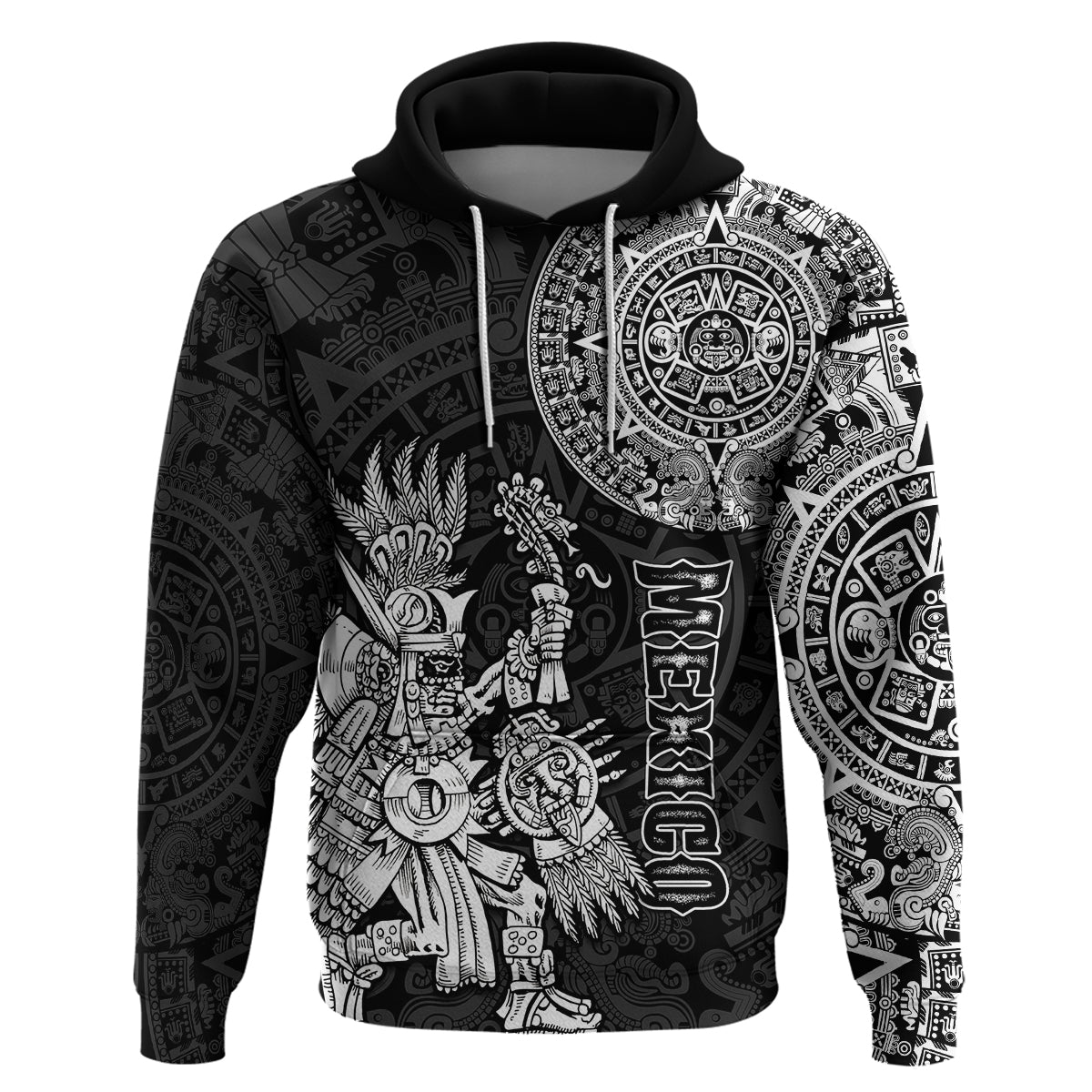 Custom Mexico Aztec Hoodie El Calendario Maya Mix Huitzilopochtli Black LT14