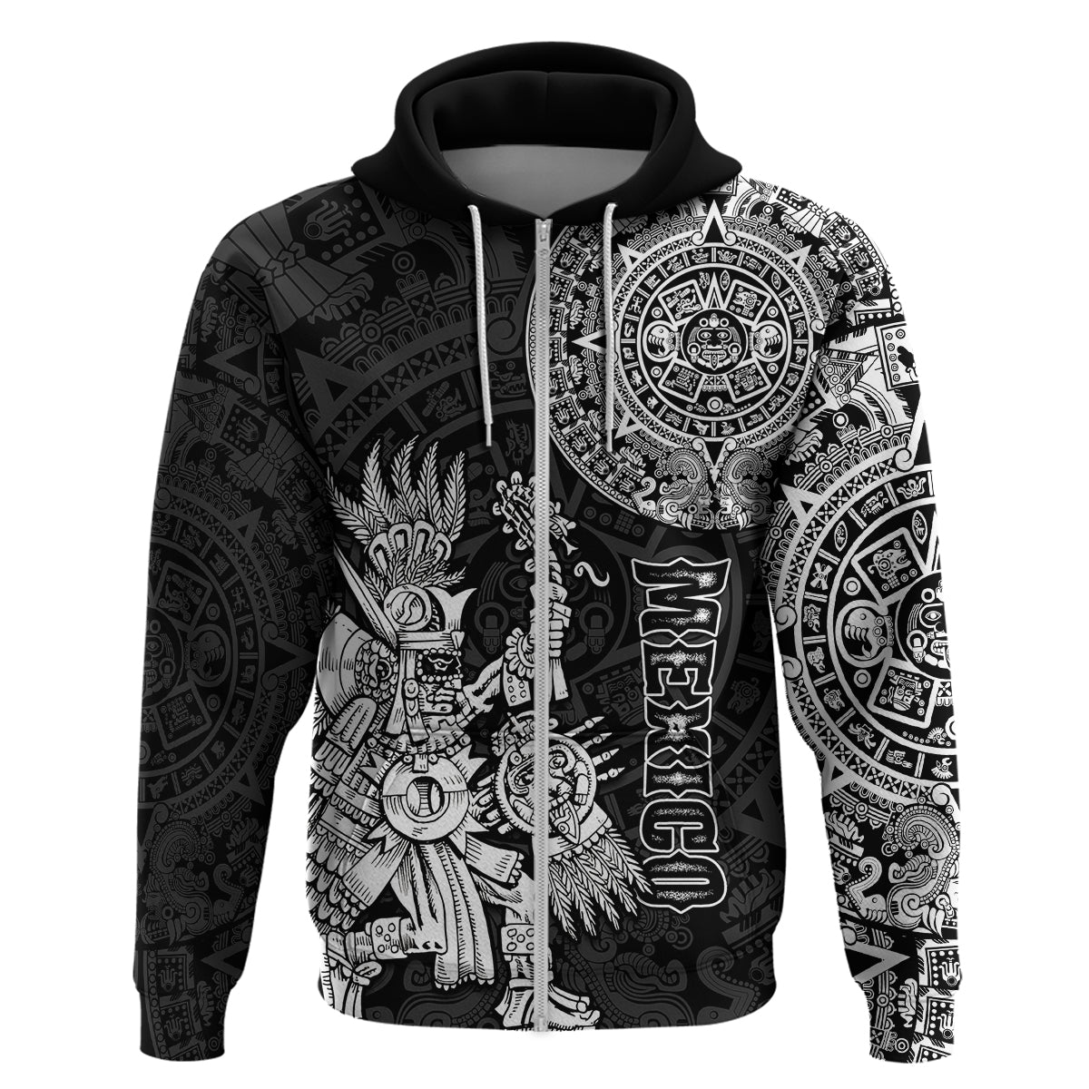 Custom Mexico Aztec Hoodie El Calendario Maya Mix Huitzilopochtli Black LT14