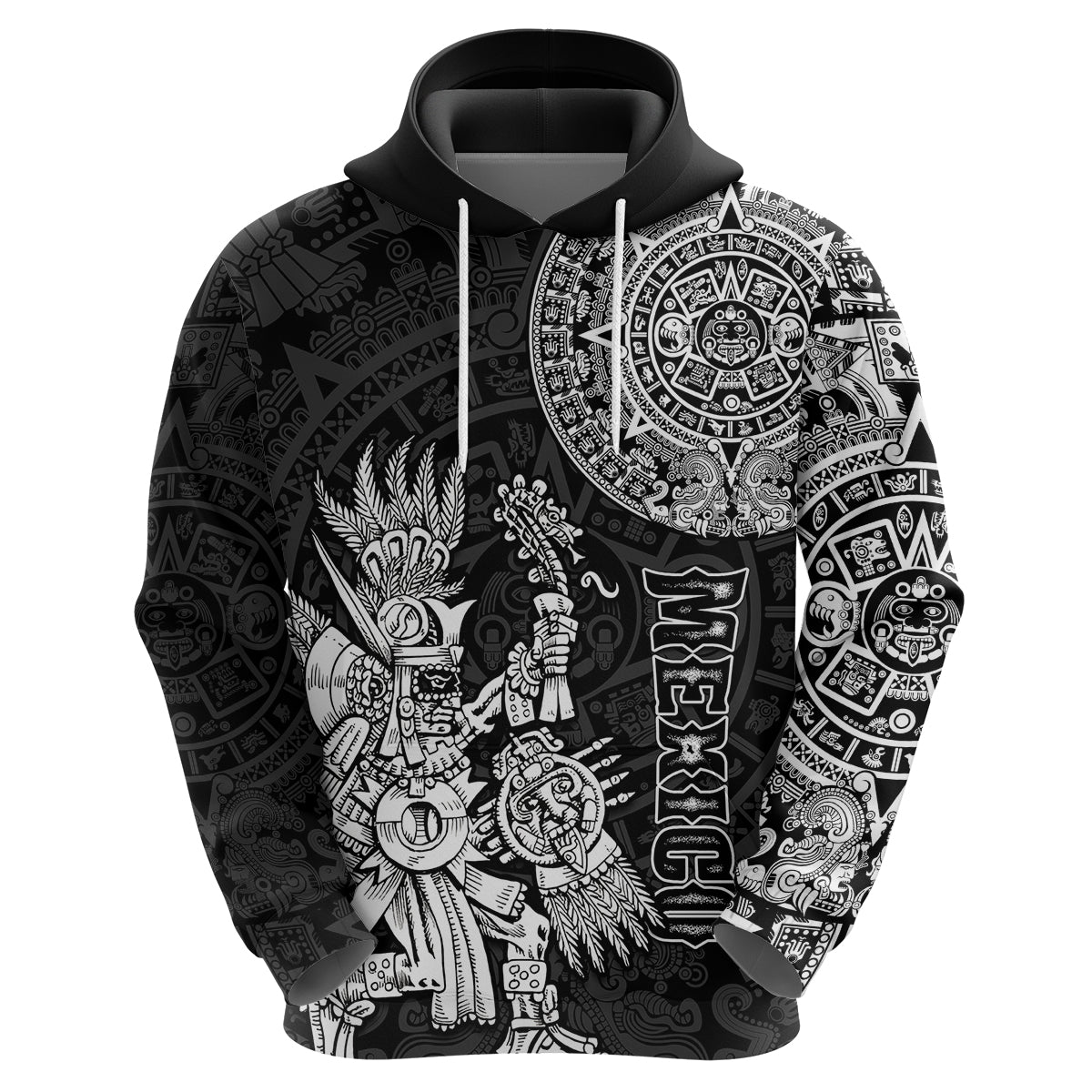 Custom Mexico Aztec Hoodie El Calendario Maya Mix Huitzilopochtli Black LT14