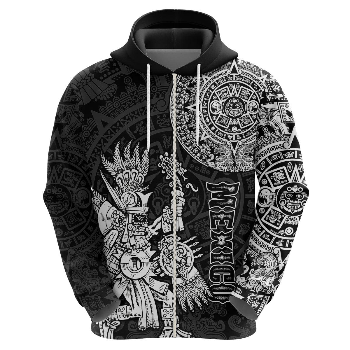 Custom Mexico Aztec Hoodie El Calendario Maya Mix Huitzilopochtli Black LT14
