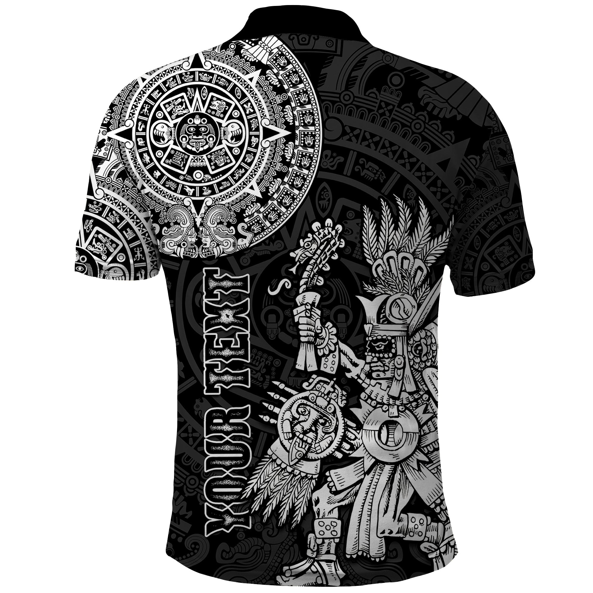 Custom Mexico Aztec Polo Shirt El Calendario Maya Mix Huitzilopochtli Black LT14