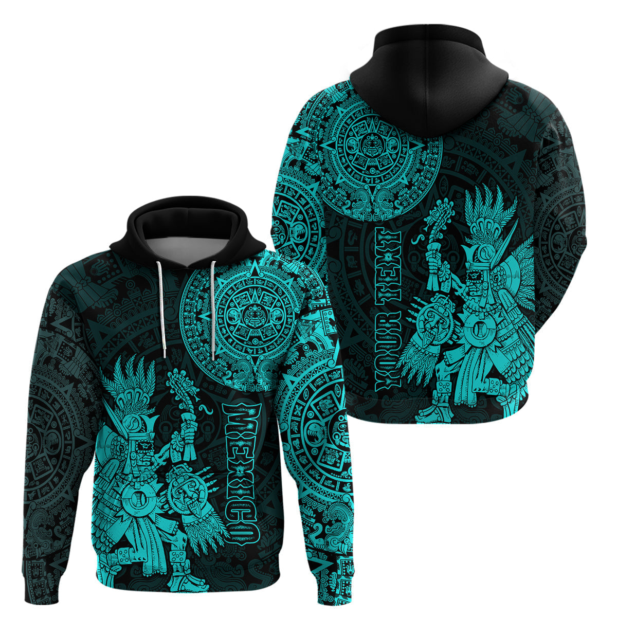 Custom Mexico Aztec Hoodie El Calendario Maya Mix Huitzilopochtli Turquoise LT14