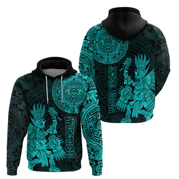 Custom Mexico Aztec Hoodie El Calendario Maya Mix Huitzilopochtli Turquoise LT14
