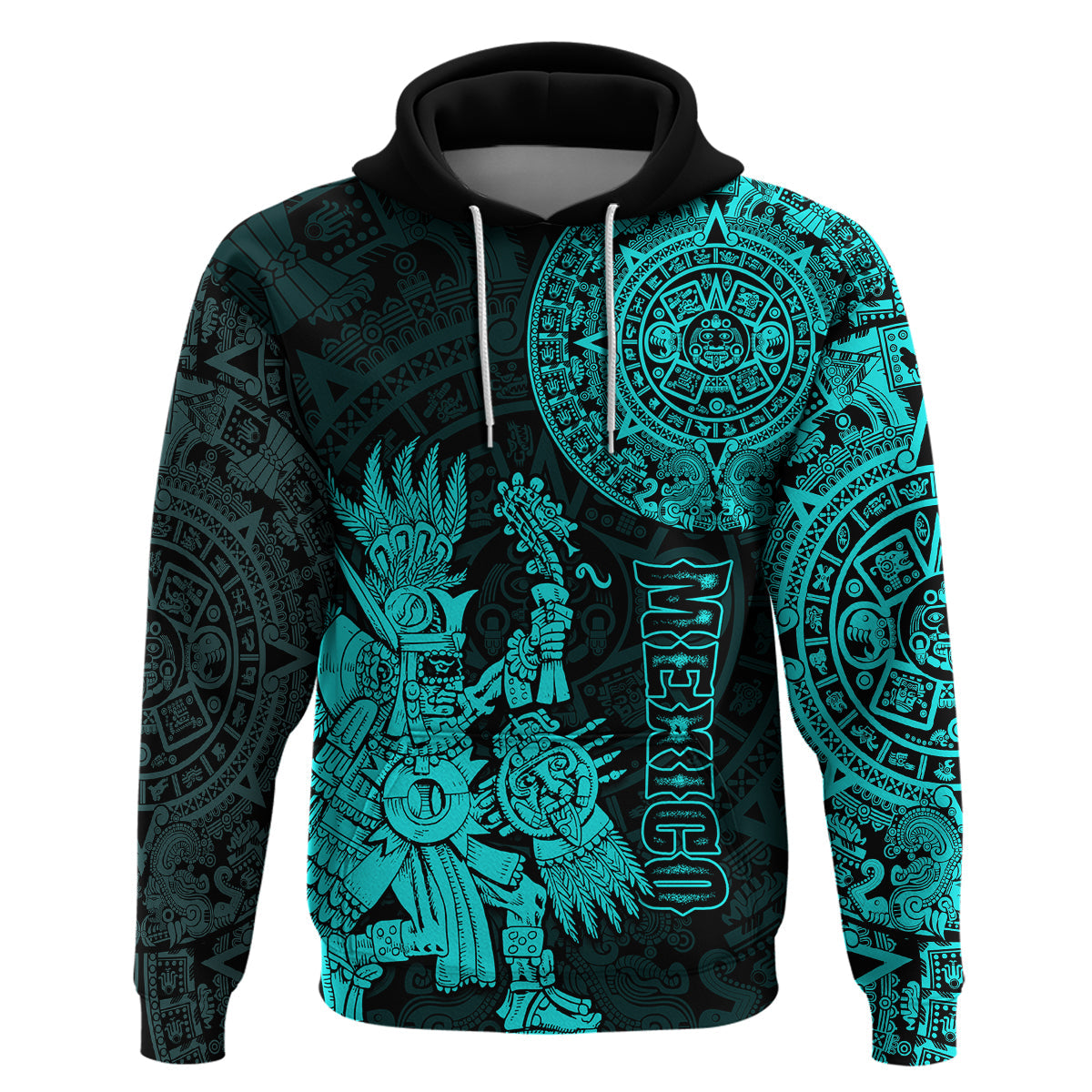 Custom Mexico Aztec Hoodie El Calendario Maya Mix Huitzilopochtli Turquoise LT14