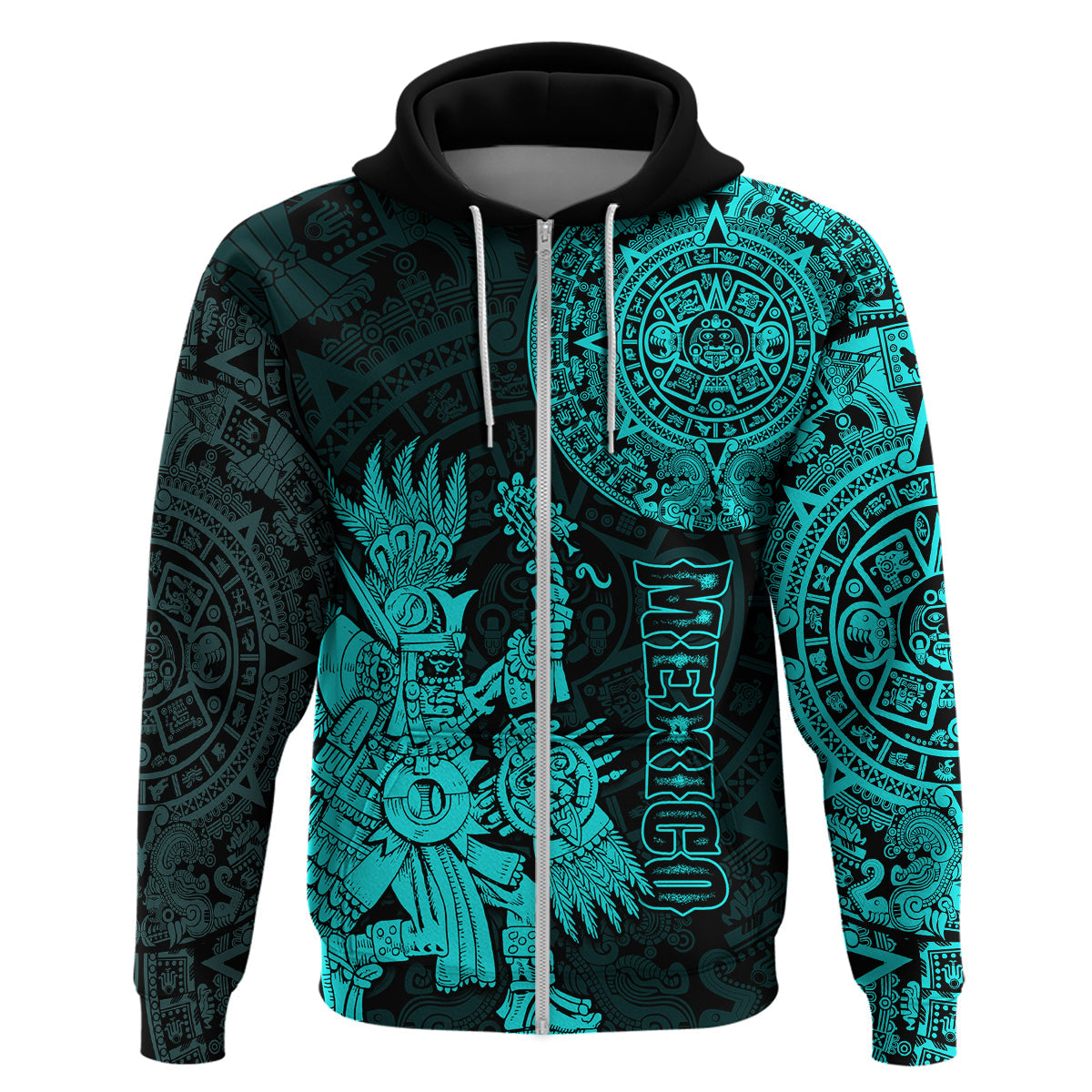 Custom Mexico Aztec Hoodie El Calendario Maya Mix Huitzilopochtli Turquoise LT14