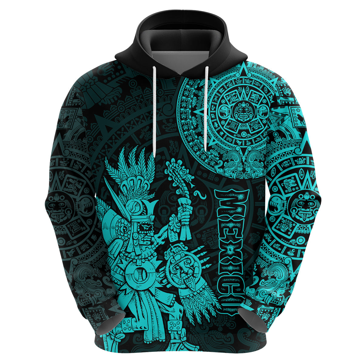 Custom Mexico Aztec Hoodie El Calendario Maya Mix Huitzilopochtli Turquoise LT14