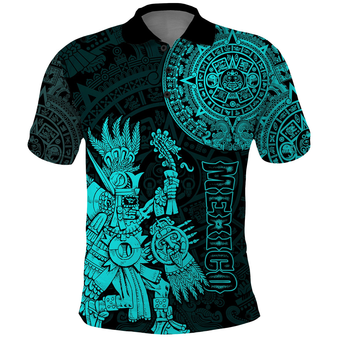 Custom Mexico Aztec Polo Shirt El Calendario Maya Mix Huitzilopochtli Turquoise LT14