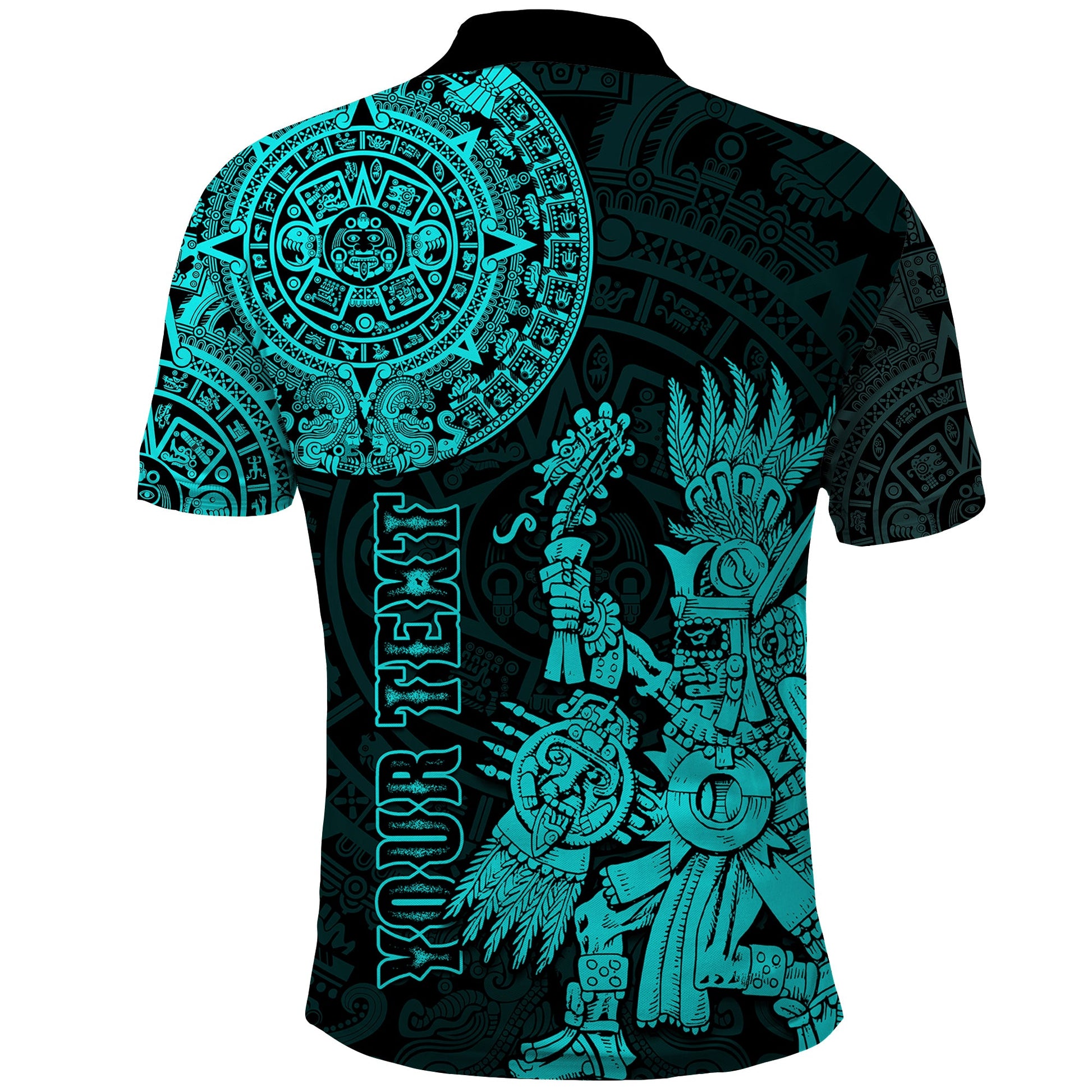 Custom Mexico Aztec Polo Shirt El Calendario Maya Mix Huitzilopochtli Turquoise LT14