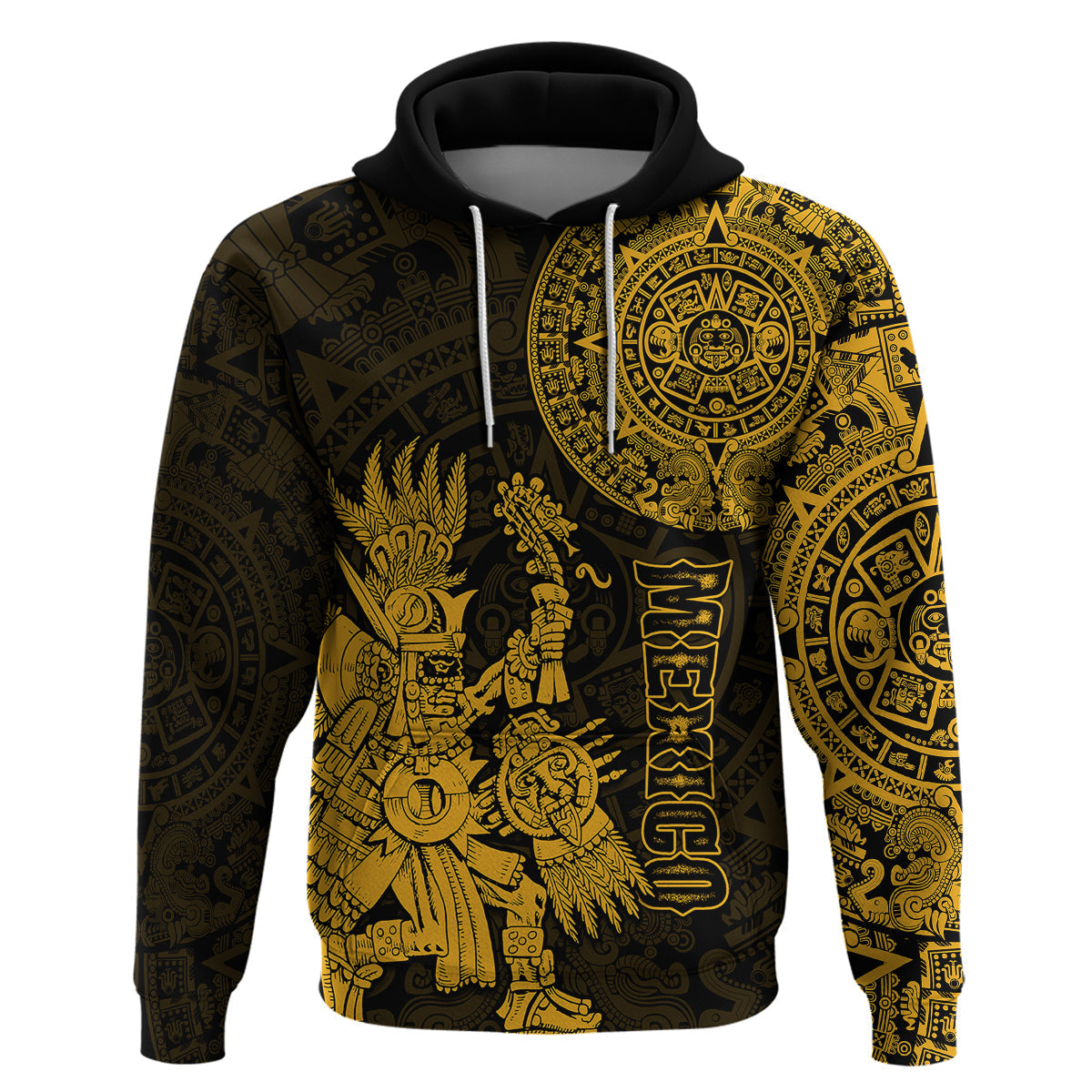 Custom Mexico Aztec Hoodie El Calendario Maya Mix Huitzilopochtli Gold LT14
