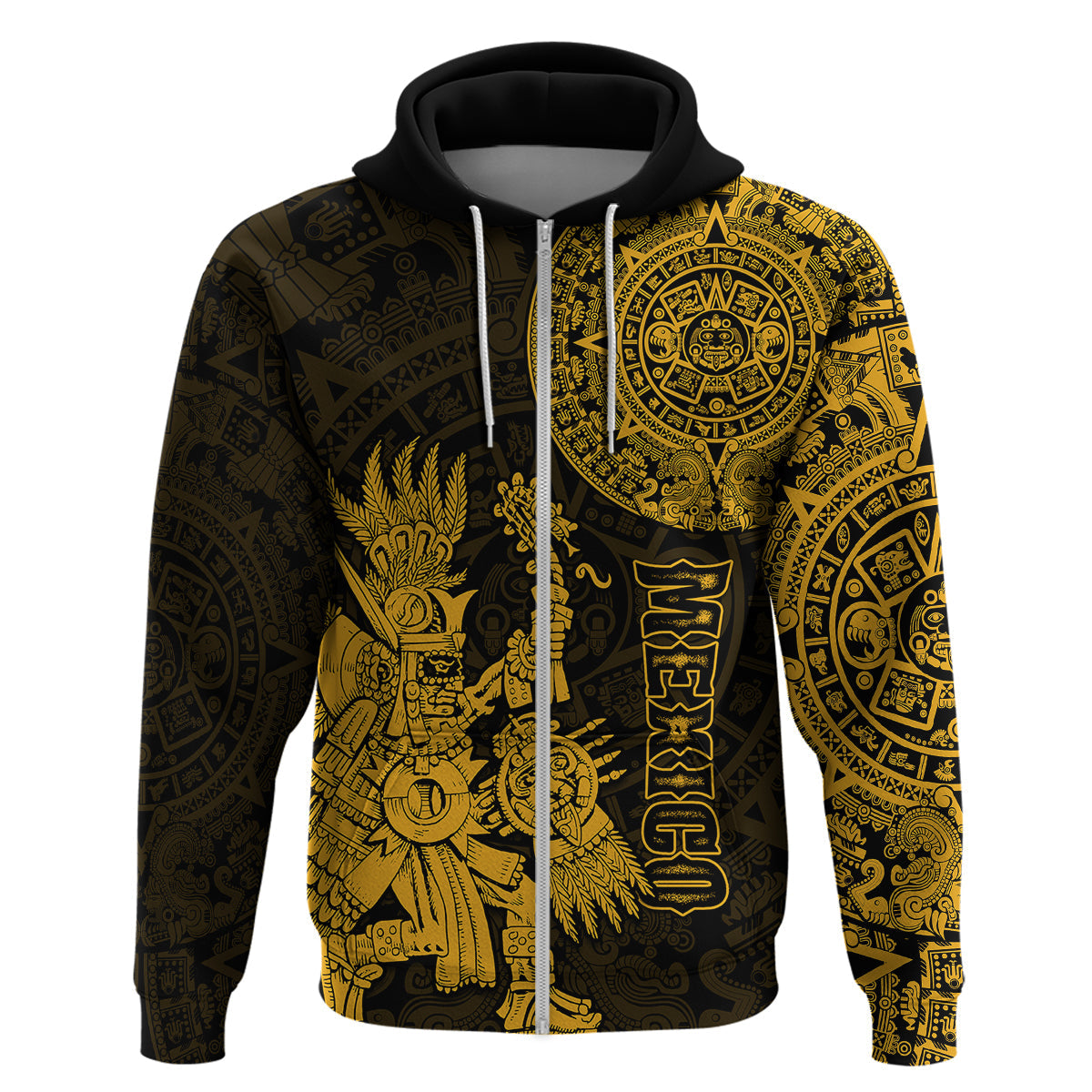 Custom Mexico Aztec Hoodie El Calendario Maya Mix Huitzilopochtli Gold LT14