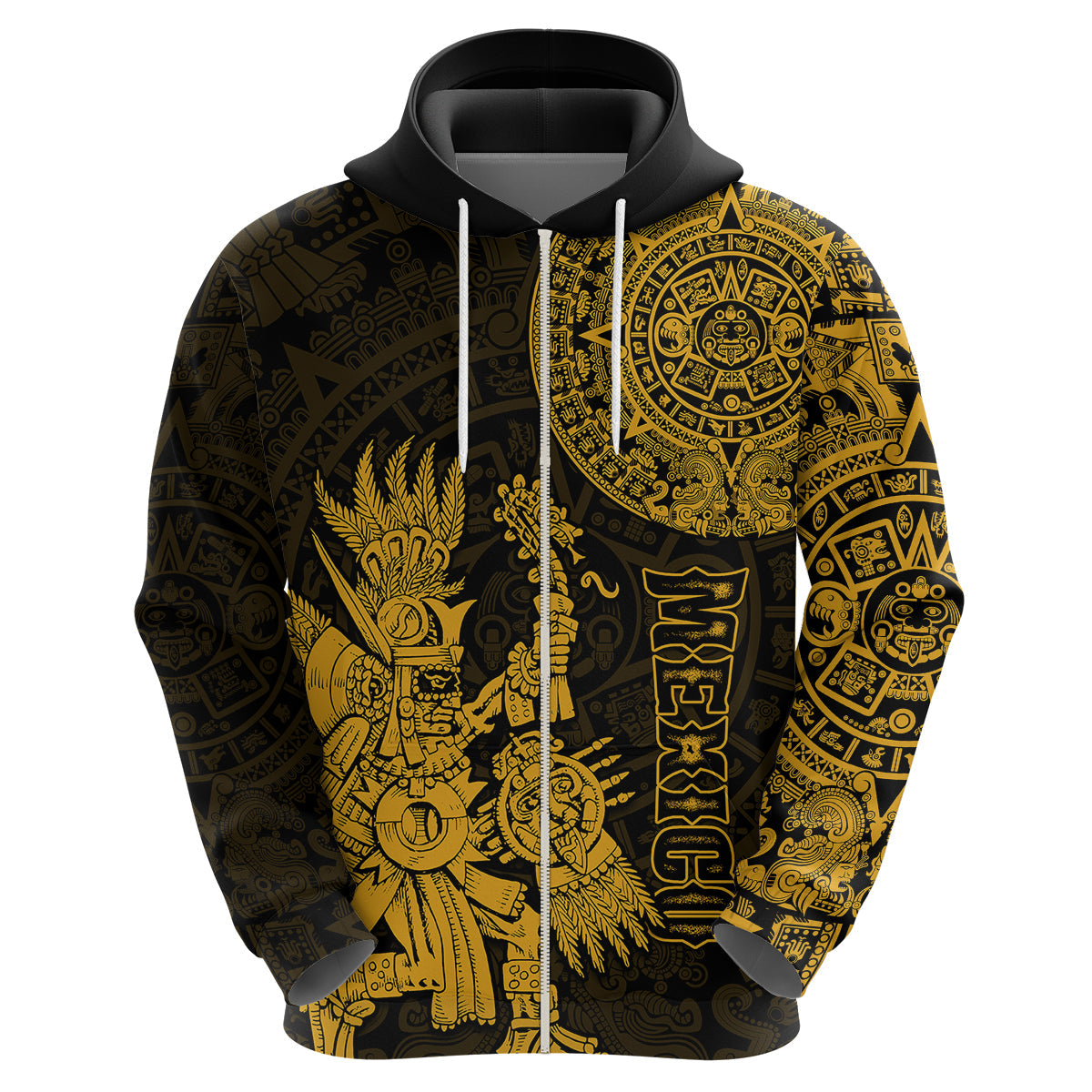 Custom Mexico Aztec Hoodie El Calendario Maya Mix Huitzilopochtli Gold LT14
