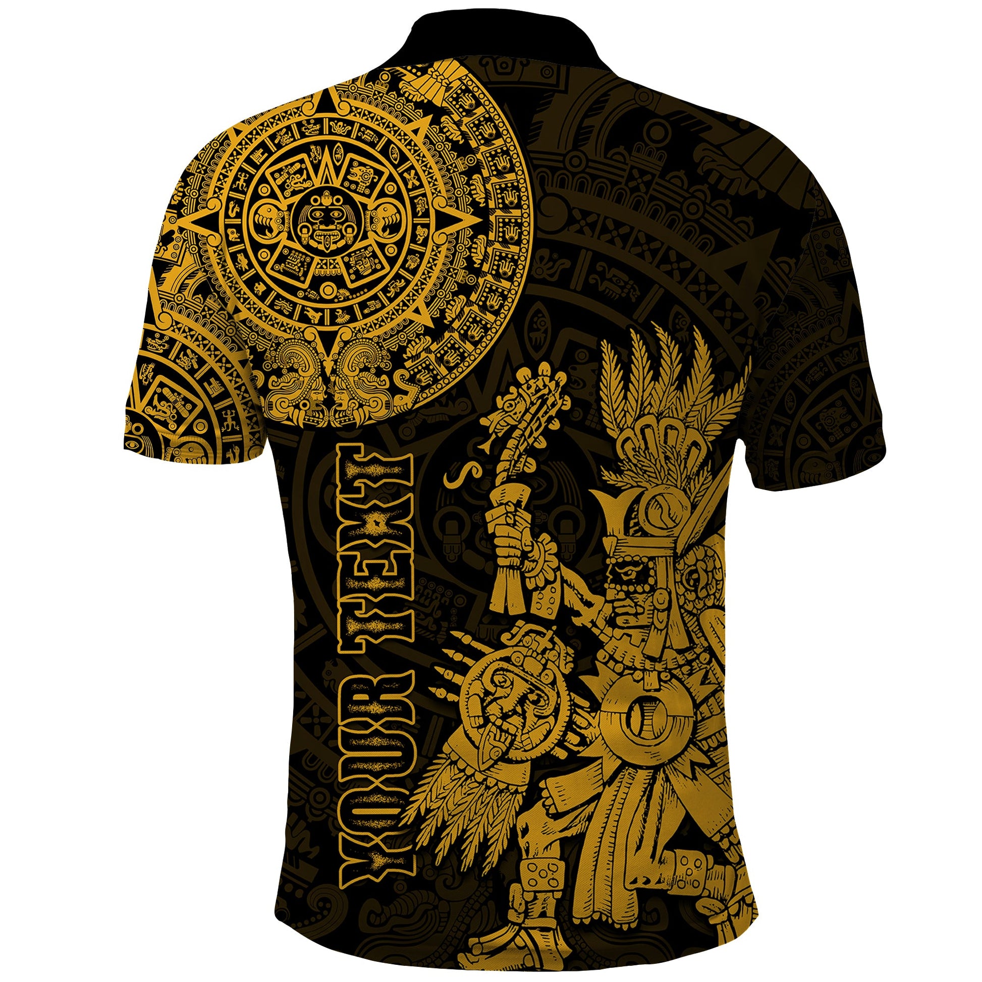 Custom Mexico Aztec Polo Shirt El Calendario Maya Mix Huitzilopochtli Gold LT14