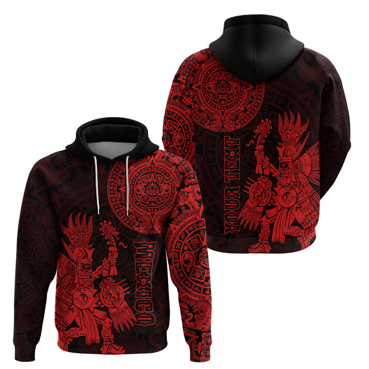 Custom Mexico Aztec Hoodie El Calendario Maya Mix Huitzilopochtli Red LT14